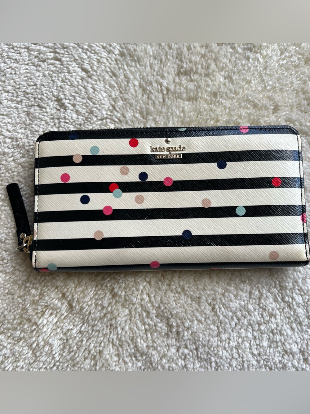 kate spade Black & White Stripe Wallet with Multicolor Polka Dots